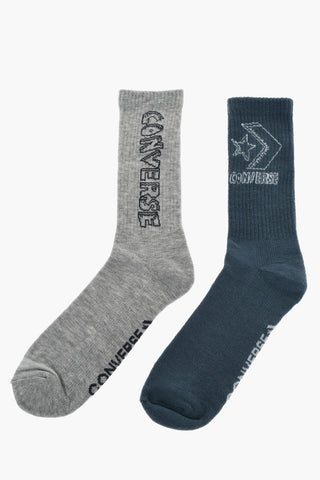 Set 2 Pairs of Long Ribbed Socks with Contrast Logo