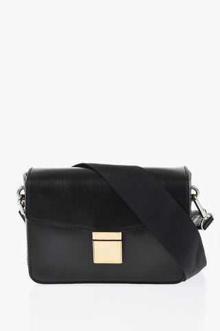 Solid Color Leather Shoulder Bag with Golden Detail