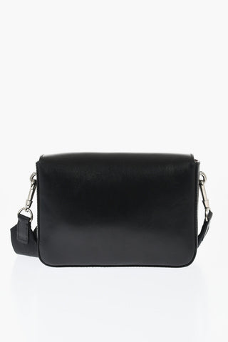 Solid Color Leather Shoulder Bag with Golden Detail