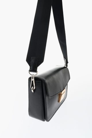 Solid Color Leather Shoulder Bag with Golden Detail