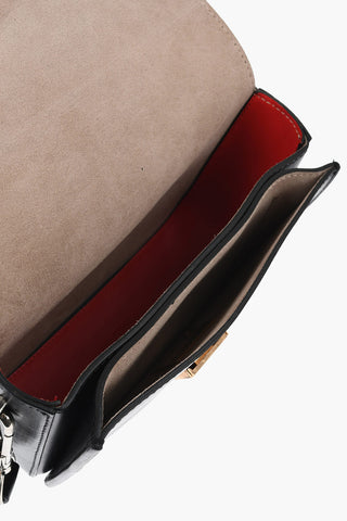 Solid Color Leather Shoulder Bag with Golden Detail