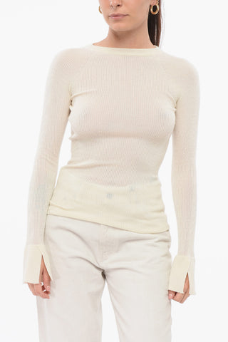 Crew Neck Ribbed Cashmere and Silk Sweater