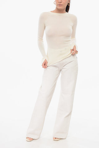 Crew Neck Ribbed Cashmere and Silk Sweater