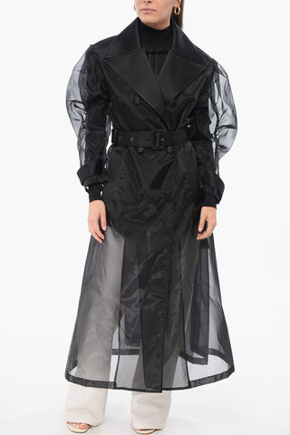 Trench in Organza Tecnica con Maniche Arricciate