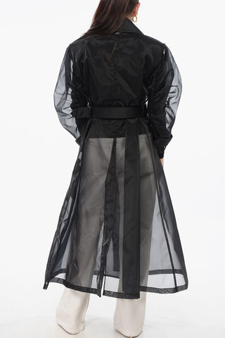 Trench in Organza Tecnica con Maniche Arricciate