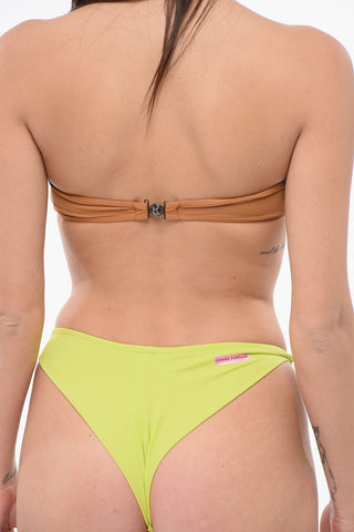 Solid Bandeau Bikini Top With Contrast Logo Print