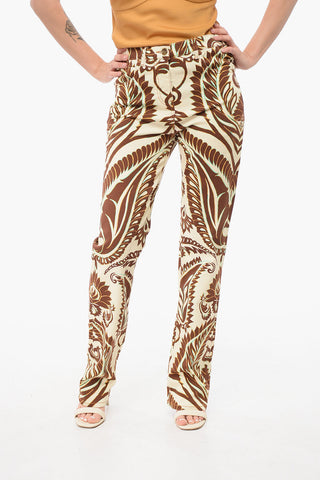 5-Pocketed Floral Patterned Denim Pants