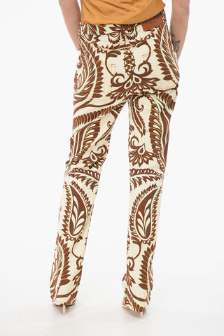 5-Pocketed Floral Patterned Denim Pants