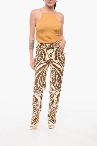 5-Pocketed Floral Patterned Denim Pants