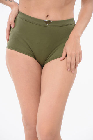 Solid Color High-Waisted Boy Shorts with Triangle Metal Logo