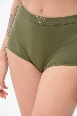 Solid Color High-Waisted Boy Shorts with Triangle Metal Logo