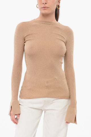 Maglia Girocollo in Seta e Cashmere a Costine