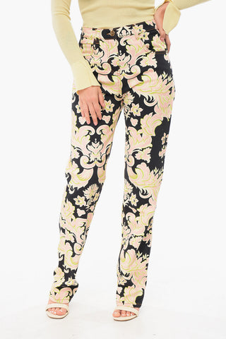 5-Pocketed Floral Patterned Denim Pants
