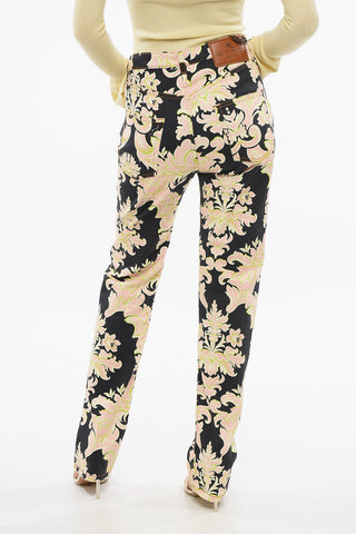 5-Pocketed Floral Patterned Denim Pants