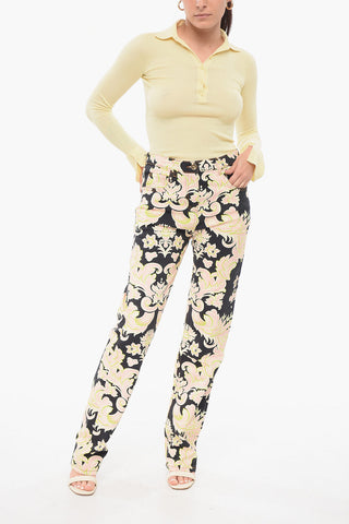 5-Pocketed Floral Patterned Denim Pants