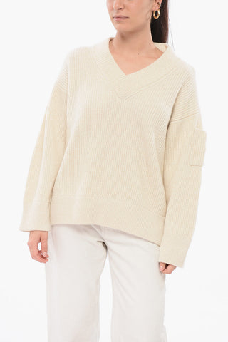 Oversized Lurex Wool Blend Pullover with V Neck
