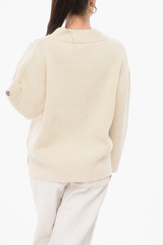 Oversized Lurex Wool Blend Pullover with V Neck