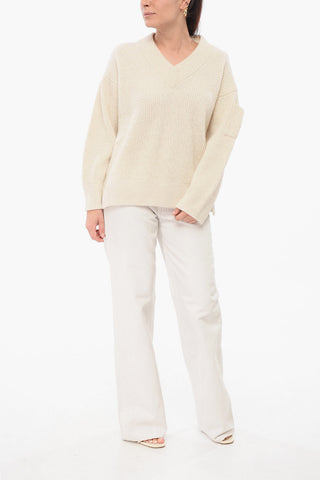 Oversized Lurex Wool Blend Pullover with V Neck