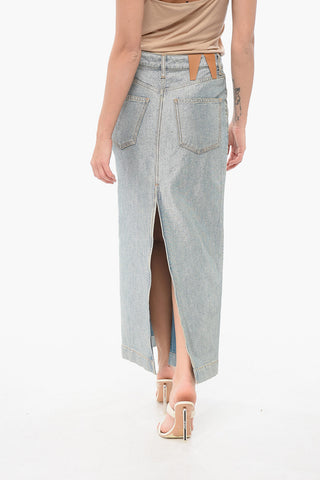 Gonna in Denim Lurex con Effetto Vintage