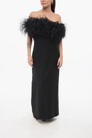 Kleid aus Wollmischung mit Federn