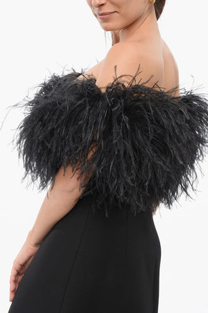 Kleid aus Wollmischung mit Federn