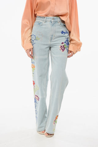 Light Wash Straight Fit Denims with Embroideries 23cm