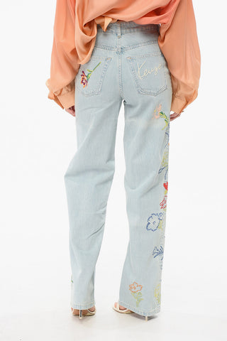 Light Wash Straight Fit Denims with Embroideries 23cm