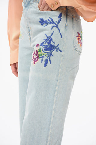Light Wash Straight Fit Denims with Embroideries 23cm