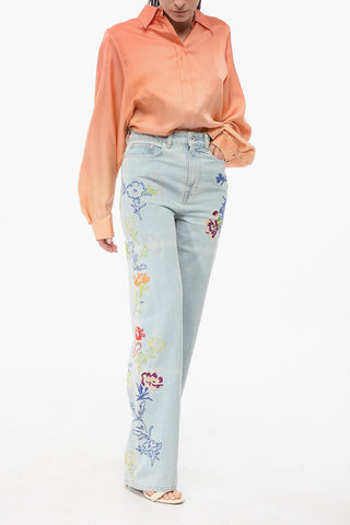 Light Wash Straight Fit Denims with Embroideries 23cm