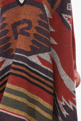 Poncho Oversezed in Jacquard Etnico con Frange