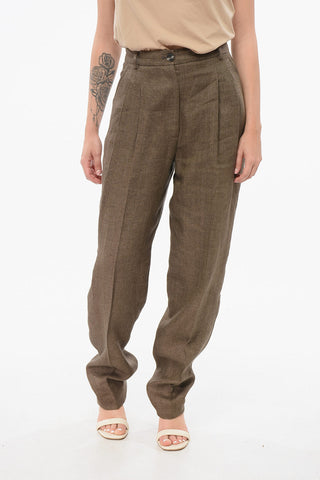 Linen Trousers ROSANNA with Herringbone Pattern