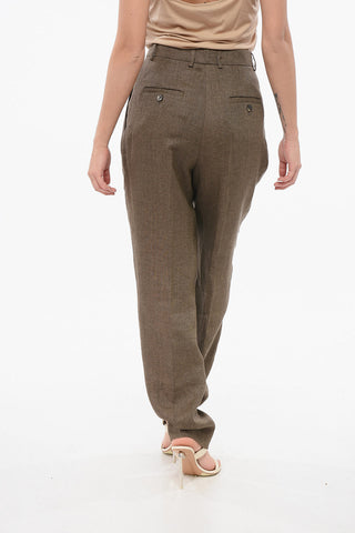 Linen Trousers ROSANNA with Herringbone Pattern