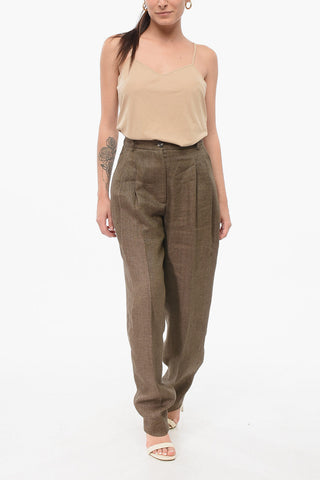 Linen Trousers ROSANNA with Herringbone Pattern