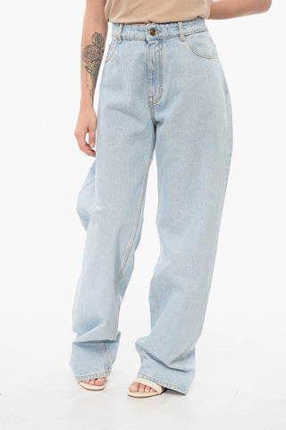 Jeans Mom Fit Lavaggio Chiaro con Ricami 25cm