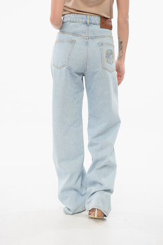 Jeans Mom Fit Lavaggio Chiaro con Ricami 25cm