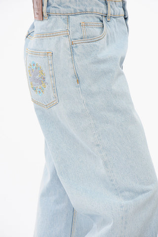 Jeans Mom Fit Lavaggio Chiaro con Ricami 25cm