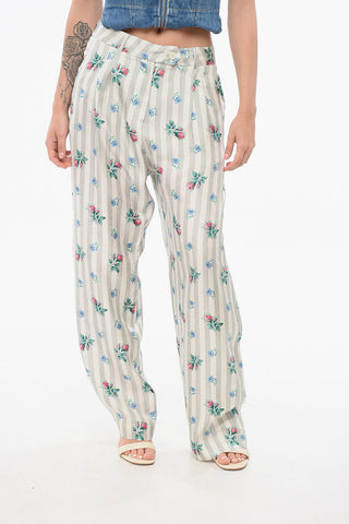 Pantaloni in Seta con Motivo Floreale
