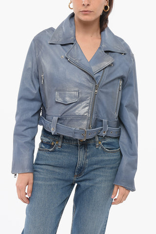 Cropped Bikerjacke aus beschichtetem Leder