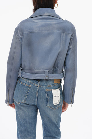 Cropped Bikerjacke aus beschichtetem Leder