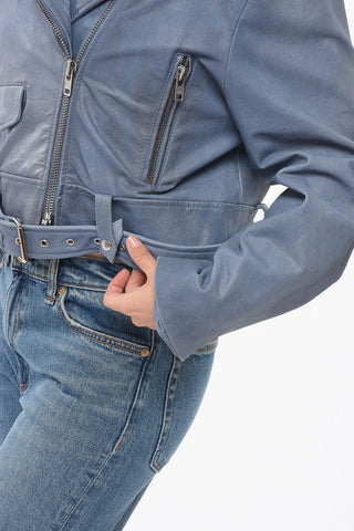 Cropped Bikerjacke aus beschichtetem Leder