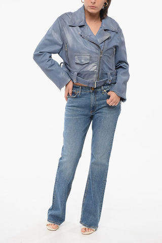 Cropped Bikerjacke aus beschichtetem Leder