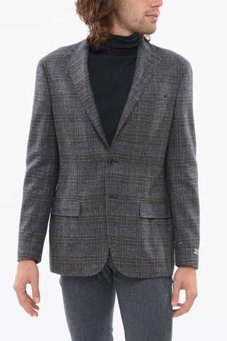 Blazer aus Wolle halbgefüttert im Tartan mit Pattentaschen