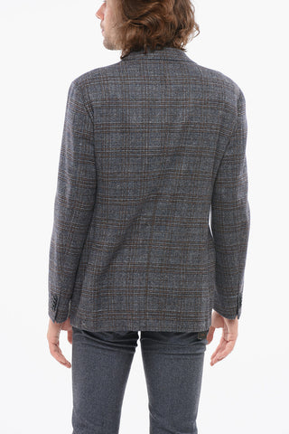 Blazer aus Wolle halbgefüttert im Tartan mit Pattentaschen