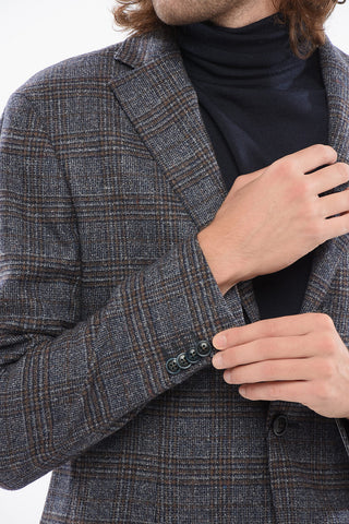 Blazer aus Wolle halbgefüttert im Tartan mit Pattentaschen