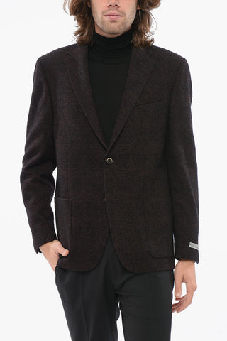 Blazer Aus Wollmischung Mit Flauschigem Glen-Plaid-Muster