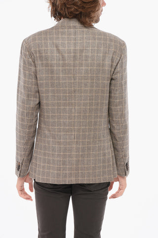 Blazer Monopetto In Seta Semi-foderato A Quadri