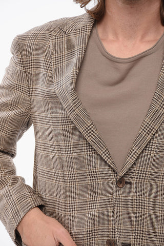 Blazer Monopetto In Seta Semi-foderato A Quadri