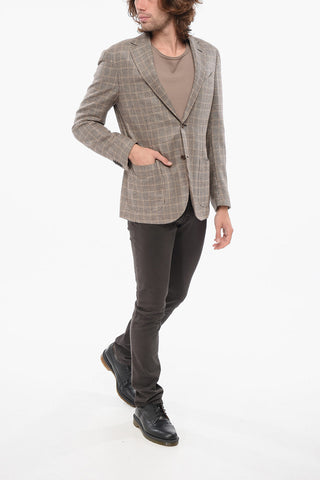 Blazer Monopetto In Seta Semi-foderato A Quadri
