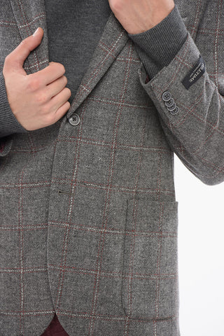 FULL-TIME Checkered Virgin Wool Single Breasted Blazer