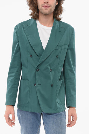 CC COLLECTION Stretch Cotton Double-Breasted Jacket with Single Vent and Peak Lapels